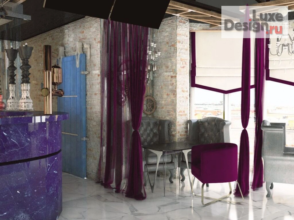 Дизайн интерьера ресторана "Бар-ресторан в стиле лофт с элементами арт-деко и обилием китча" (фото 3)