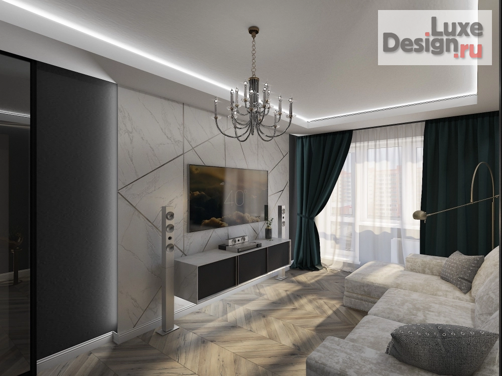 Дизайн интерьера однокомнатной квартиры "Гостиная в темных тонах" (фото 1)