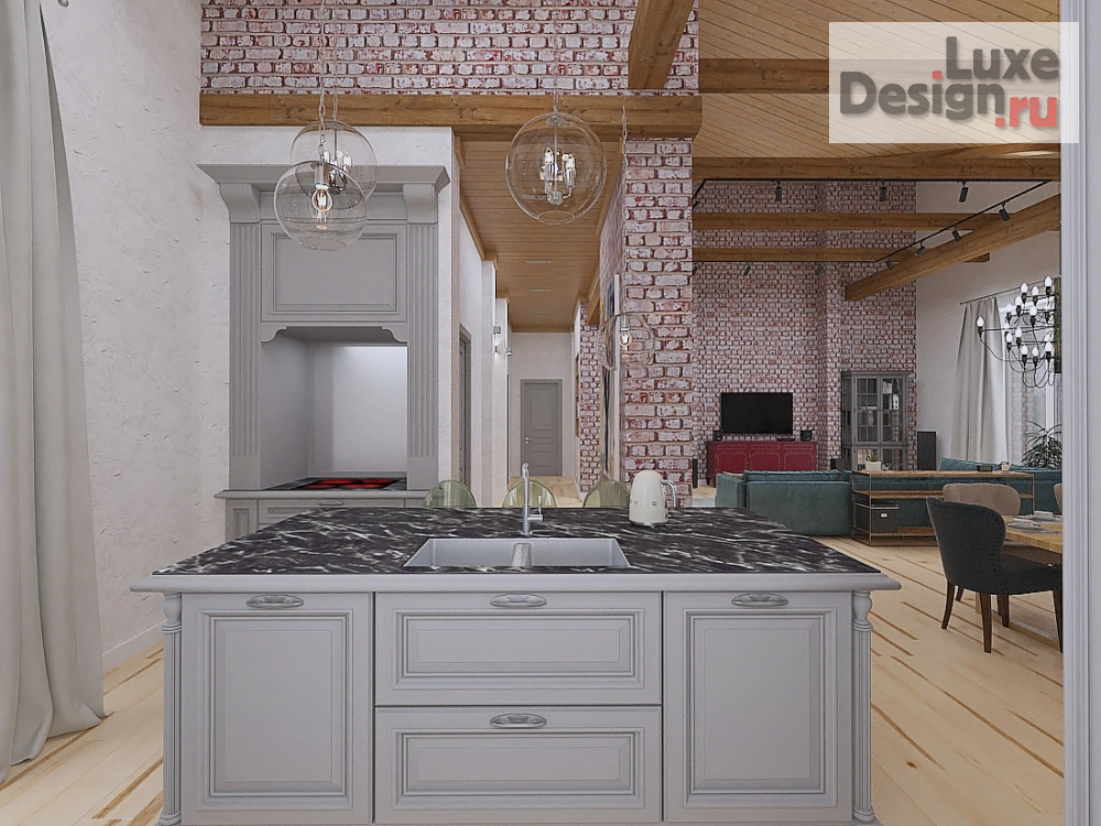 Дизайн интерьера загородного дома "Визуализация интерьера для дизайн проекта одноэтажного загородного дома" (фото 4)