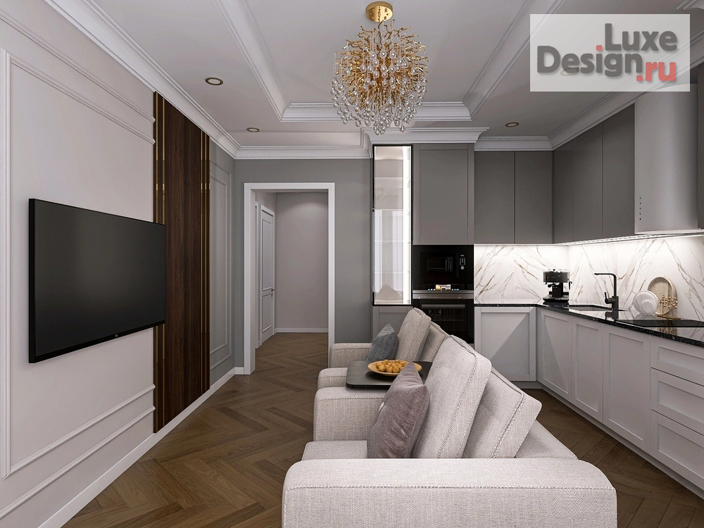 Дизайн интерьера двухкомнатной квартиры "Квартира в стиле современная классика с элементами Ар-Деко" (фото 3)