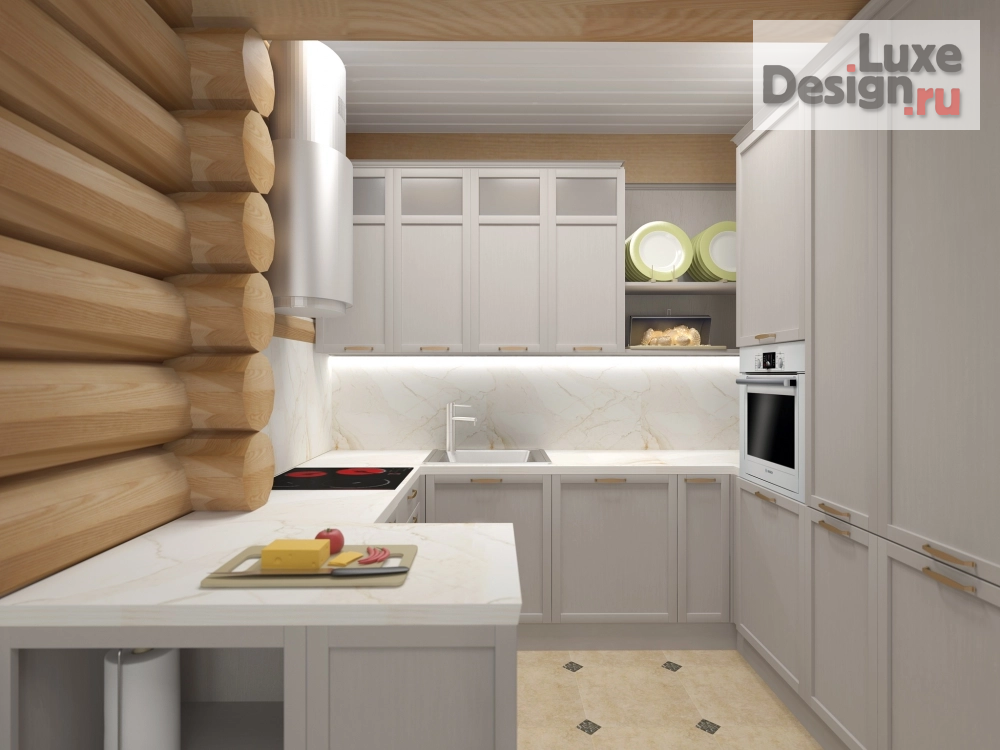 Дизайн интерьера загородного дома "Дизайн кухни в бревенчатом доме" (фото 1)