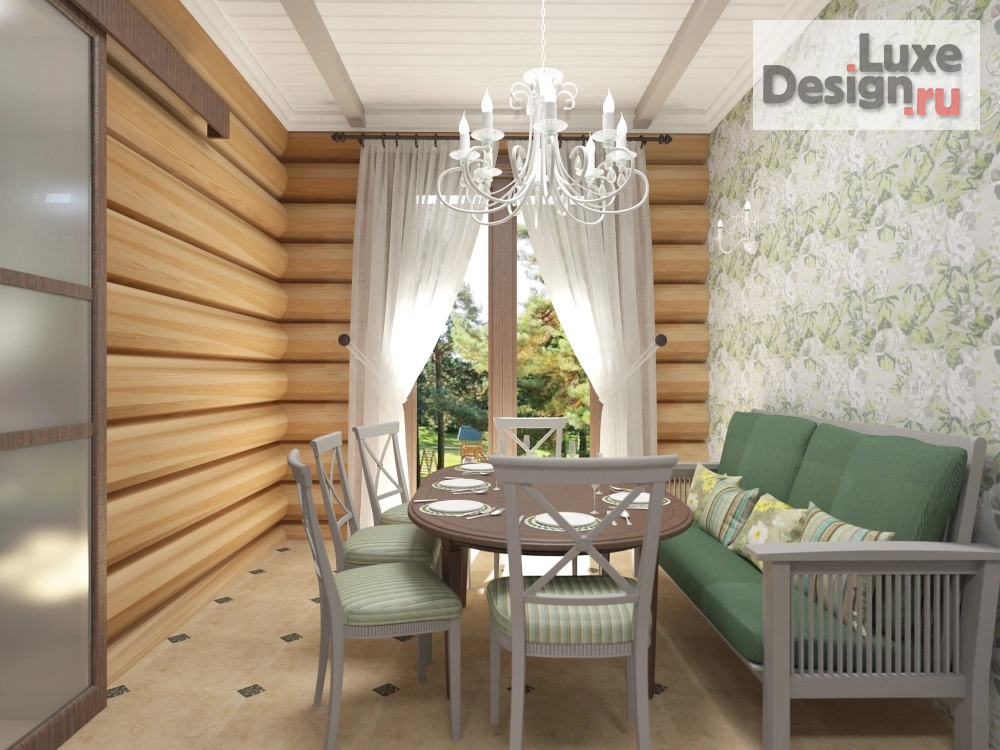 Дизайн интерьера загородного дома "Дизайн кухни в бревенчатом доме" (фото 2)