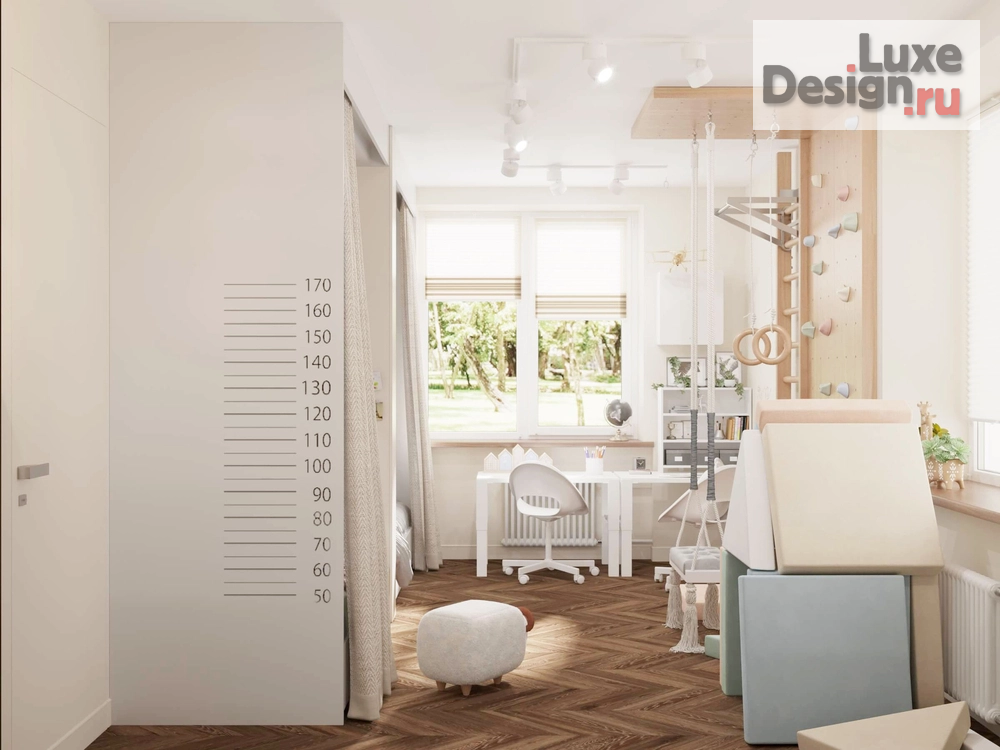 Дизайн интерьера детской "Дизайн интерьера. Детская комната для двух разнополых детей дошкольного возраста для семьи, специалистов IT, которые работают удалённо, в квартире 80 кв.м " (фото 5)