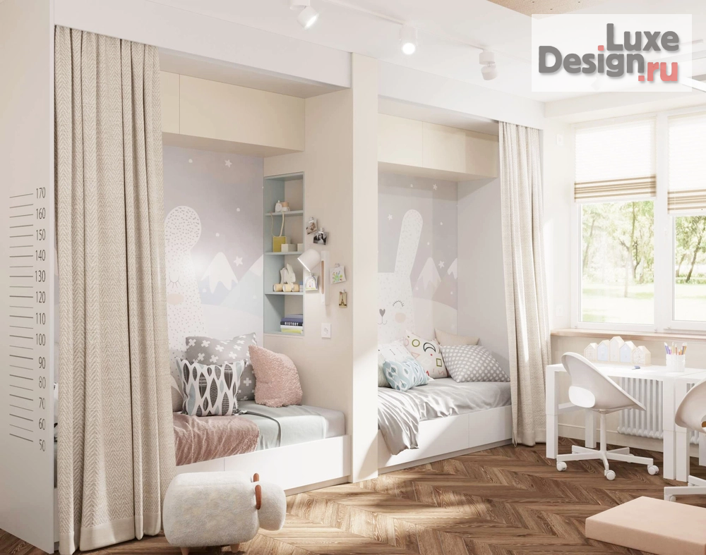 Дизайн интерьера детской "Дизайн интерьера. Детская комната для двух разнополых детей дошкольного возраста для семьи, специалистов IT, которые работают удалённо, в квартире 80 кв.м " (фото 7)