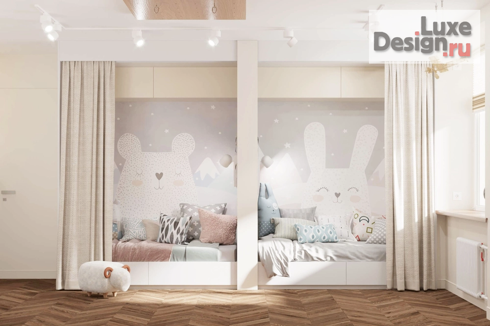 Дизайн интерьера детской "Дизайн интерьера. Детская комната для двух разнополых детей дошкольного возраста для семьи, специалистов IT, которые работают удалённо, в квартире 80 кв.м " (фото 8)