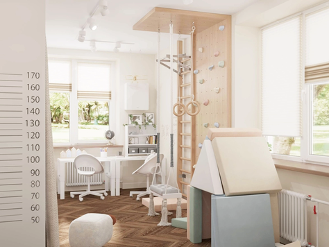 Дизайн интерьера детской в Томске "Дизайн интерьера. Детская комната для двух разнополых детей дошкольного возраста для семьи, специалистов IT, которые работают удалённо, в квартире 80 кв.м "